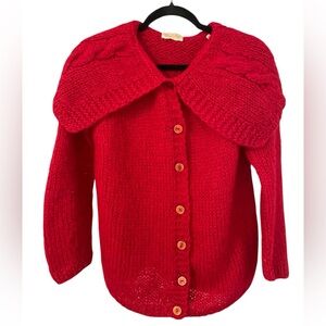 Vintage Campus Shop Hand Knit Red Mohair Cardigan Sweater – Size 40 (M/L)